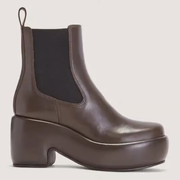 EVERLANE The Puffa Chelsea Boot Brown Leather Pull On High Heel Platform 8.5 - Picture 1 of 10